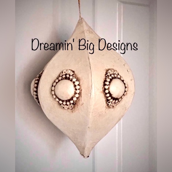 EMBELLISHED Hand Painted Paper Mache Dot 6 Sides Christmas Tree Ornament Art - Picture 5 of 5